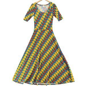 Lularoe Women Red Blue And Green Patterned Midi Fit And Flare Dress Size Small
